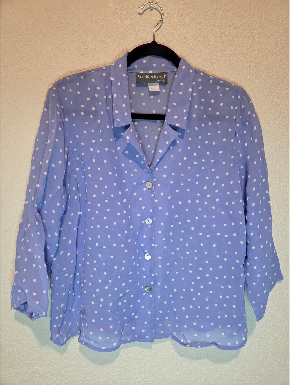 Carol Anderson California Blue Polka Dot Rayon Blouse, 10